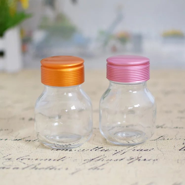 厂家直销80ml大肚保健品瓶 无铅玻璃胶囊瓶 药丸药片收纳瓶带盖