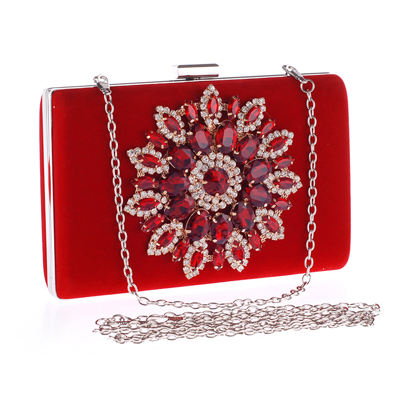 European And American Fashion Diamond-encrusted Evening Banquet Hand Velvet Bridal Bag display picture 6