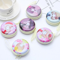 圆形马口铁零钱包 卡通创意拉链钥匙扣耳机包 钥匙扣硬币收纳小包