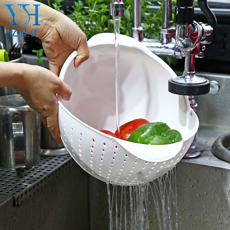 厂家直销洗菜沥水篮 厨房用品塑料圆形水果篮 两用折叠翻盖果蔬篮|ru