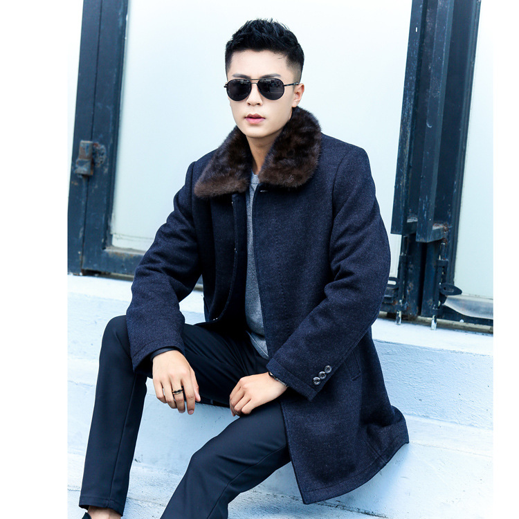 Factory Outlet]Winter clothes man Cashmere Fur coat cotton-padded clothes Rabbit hair Internal bile mink Fur collar thickening Cotton