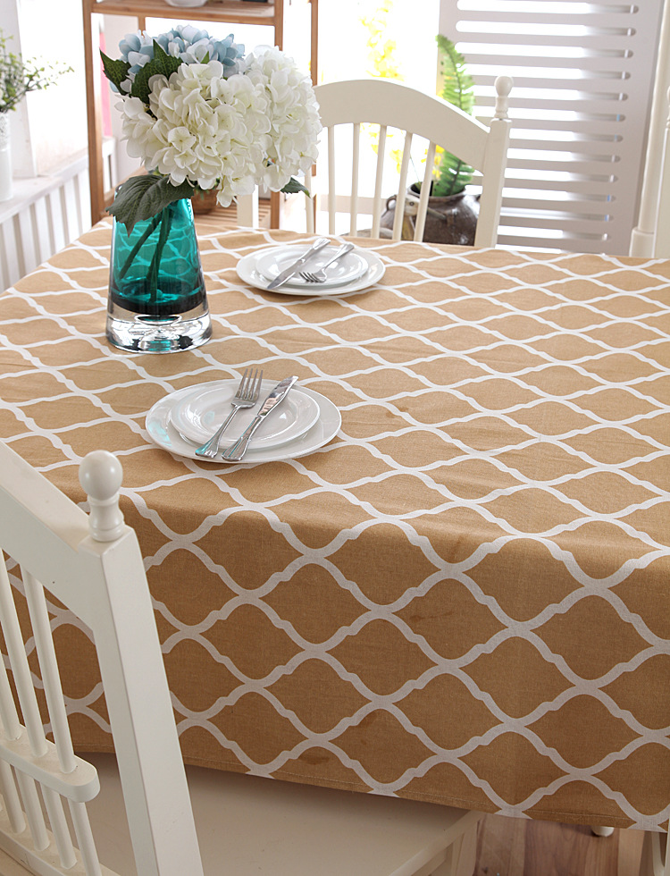 Polyester-cotton Modern Simple Geometric Diamond Pattern With Lace Edges, Yellow Coffee Table Dining Tablecloth,_voghion.com