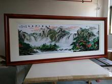 苏州刺绣机绣仿手工青山碧水共云天山水客厅装饰画批发厂家直销