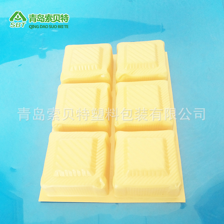 青岛pet食品吸塑托盘厂家  6粒中秋月饼连体金色饼托盒