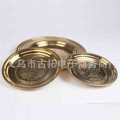 厂家直销不锈钢印花钛金大圆盘印度水果浅盘家用钢纹201上菜托盘|ms