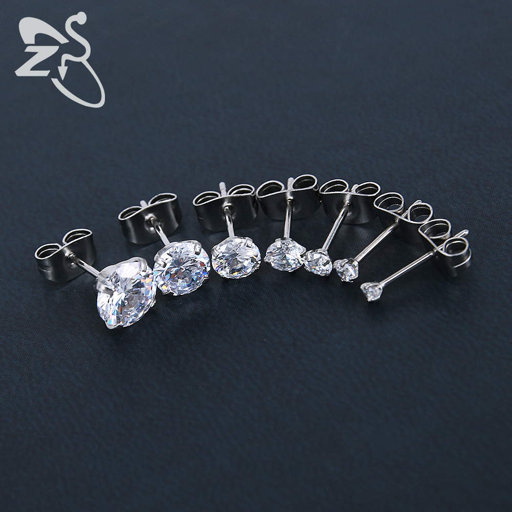Stainless Steel Round CZ Ear Studs - Blue 0.8x10x8mm Geometric Piercing Earrings detail image 14