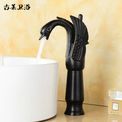 All-copper European-style antique faucet with elevated gold-plated swan basin faucet above-ground basin faucet hot and cold