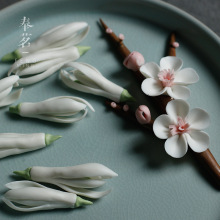 手捏陶瓷 白玉兰花创意陶瓷 茶玩茶席装饰 摆件梅花树枝