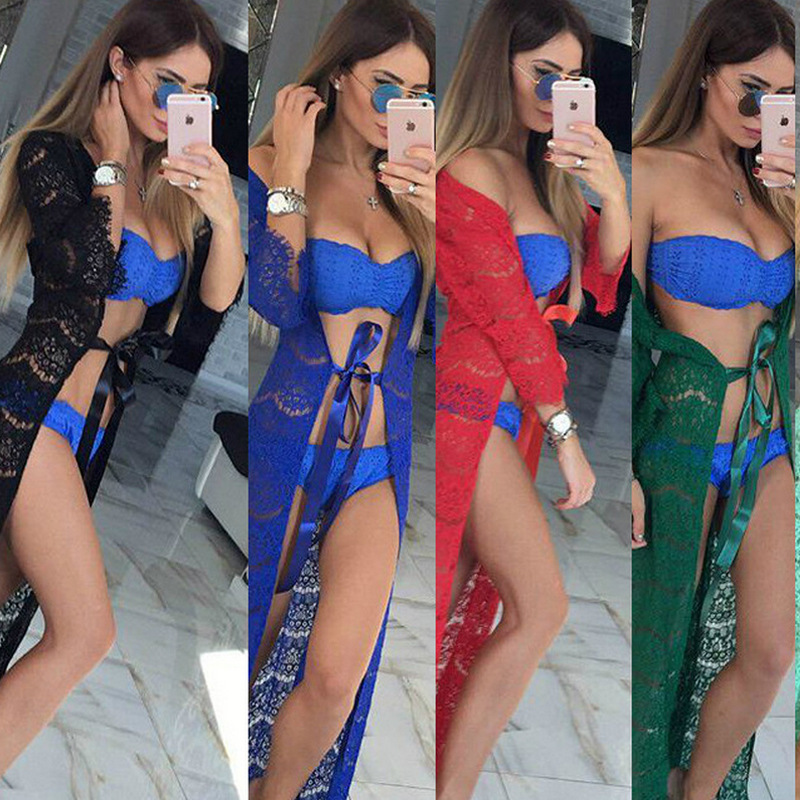 跨境亚马逊爆款 欧美ebay长袖开衫刺绣沙滩防晒服蕾丝睫毛罩衫