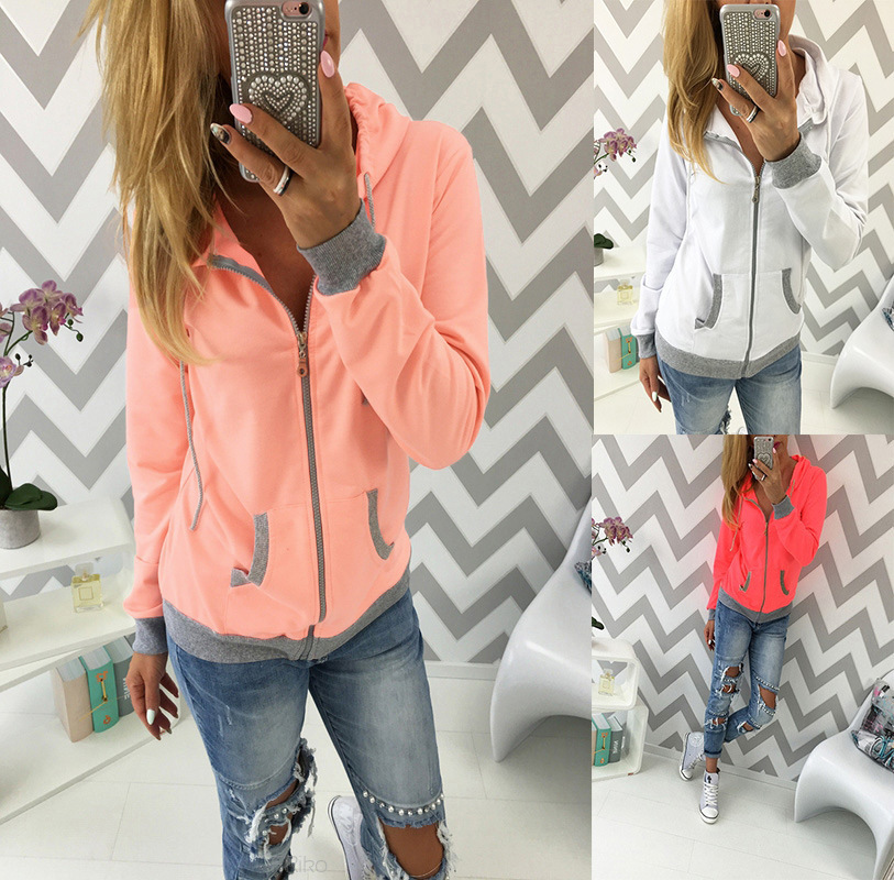 ebay Foreign trade The original single- 2020 New fall Color matching zipper Long sleeve Hooded Women's wear Sweater coat