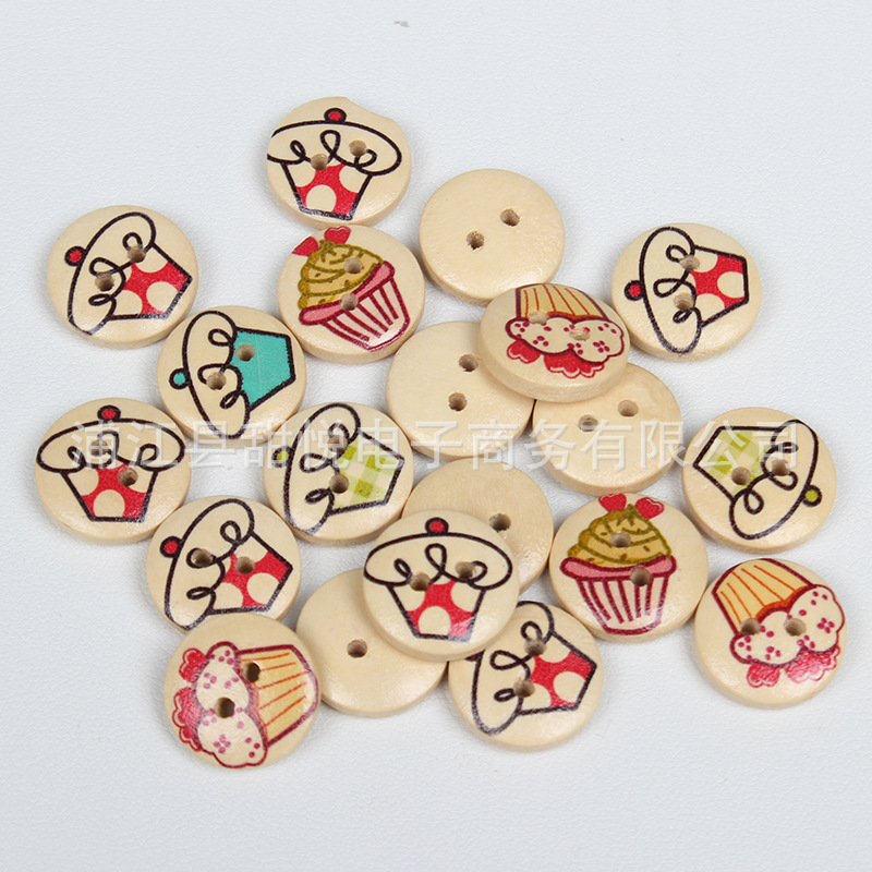 蛋糕木纽扣 diy系列 木质纽扣儿童手工纽扣  15mm 50/包 服装辅料