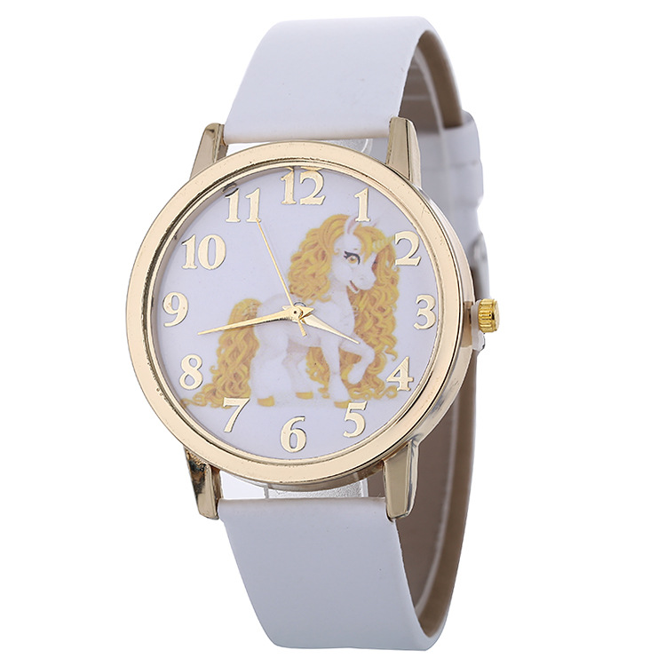 Creative White Horse Pattern Belt Watch Simple Student Bracelet Watch Ladies Watch Fashion Watch