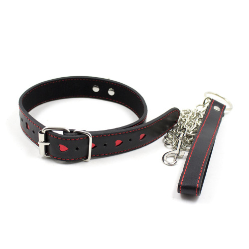 Adult alternative love neck collar leather adult game sm toy red heart chain traction collar pet sex product