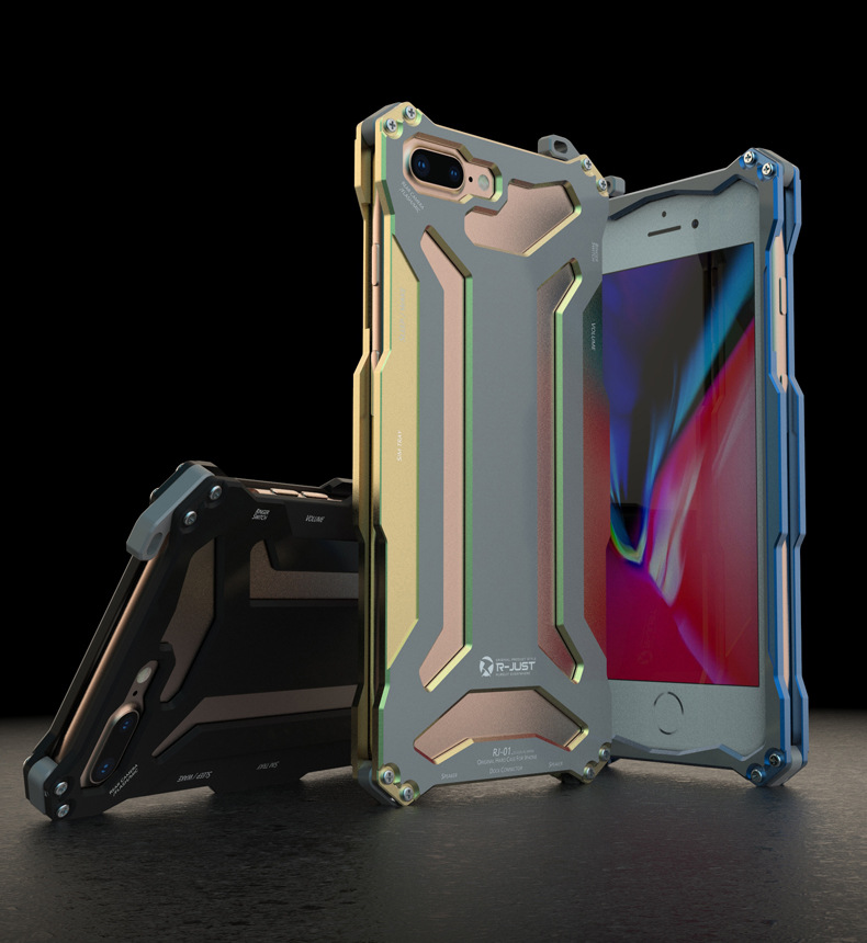 R-Just Gundam Aerospace Aluminum Contrast Color Shockproof Metal Shell Outdoor Protection Case for Apple iPhone 8 Plus & iPhone 8
