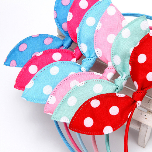Korean Version Children's Handmade Fabric Headband with Rabbit Ears, Polka Dot Bow, Children's Headwear, Wholesale