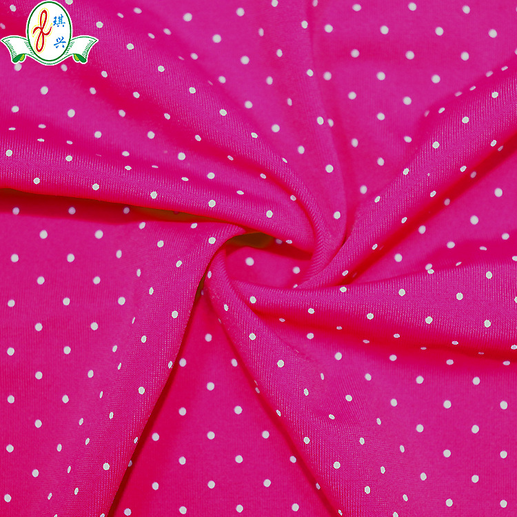 厂家批发细纤维锦纶印花布 波点图案印花泳衣弹力布冰丝布