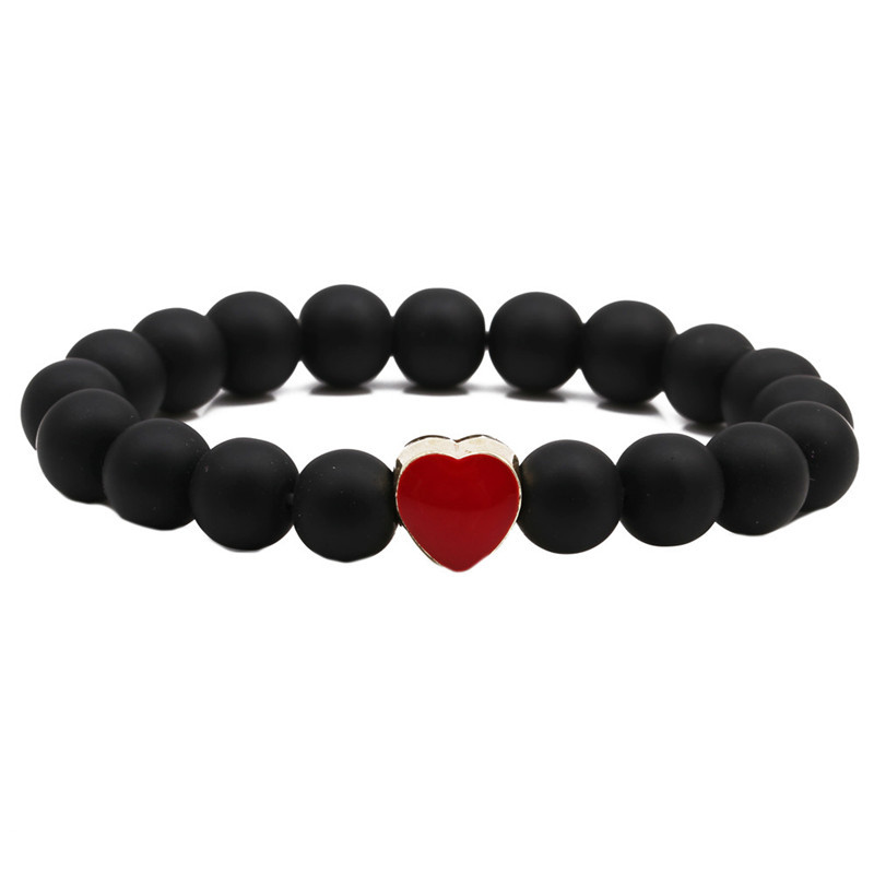 Natural Stone Red Heart Beaded Bracelet 10mm Natural Matte Black Matte Bracelet display picture 2