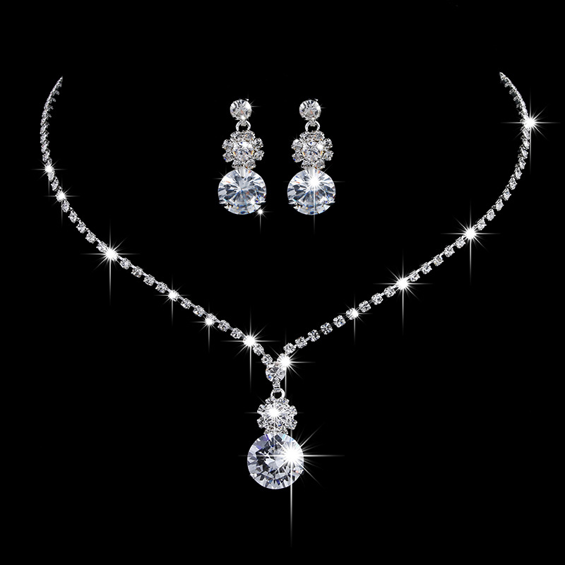 Mode Rond Le Cuivre Incruster Strass Des Boucles D'oreilles Collier display picture 1