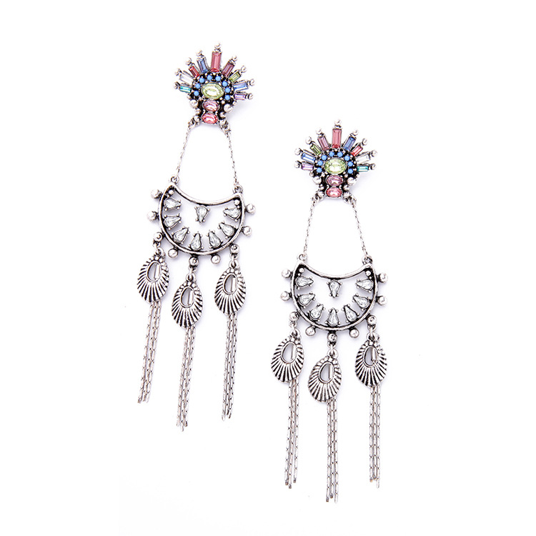 Earrings Ladies Long Retro Diamond-studded Alloy Earrings display picture 2