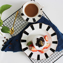 黑白赫本風復古早餐盤陶瓷盤子條紋波點餐具