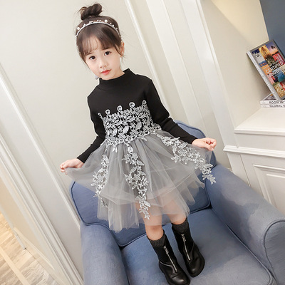 一件代发韩国女童装2019新款春装女童针织棉女宝针织网纱公主裙|ms