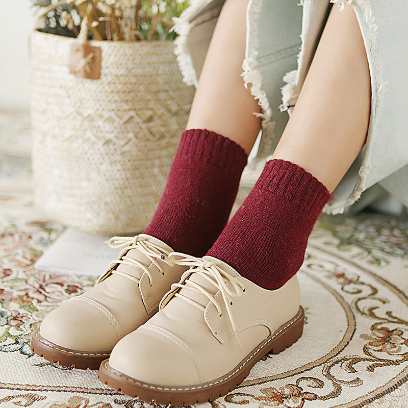 羊毛袜 冬季女士加厚毛圈保暖袜中筒兔羊毛混纺毛巾袜子女批发