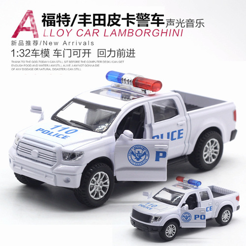 1:32 Toyota Tundra Ford Raptor Pickup Police Car Model Alloy Car Model Sound and Light Comeback Cross-border Hot Sale