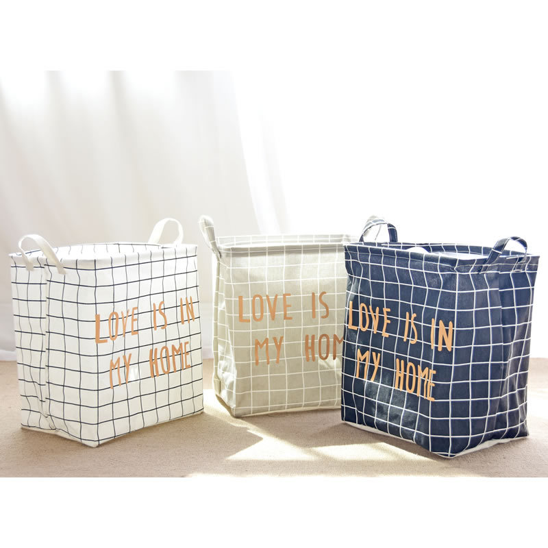 Plaid fabric storage box sundries basket toy storage basket snack basket folding floor laundry bucket 0856