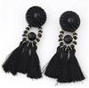 Retro earrings, black crystal, boho style, wholesale