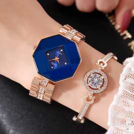 GEDI新款女款玫瑰金钢带优雅大气腕表个性时尚 菱形玻璃女士手表