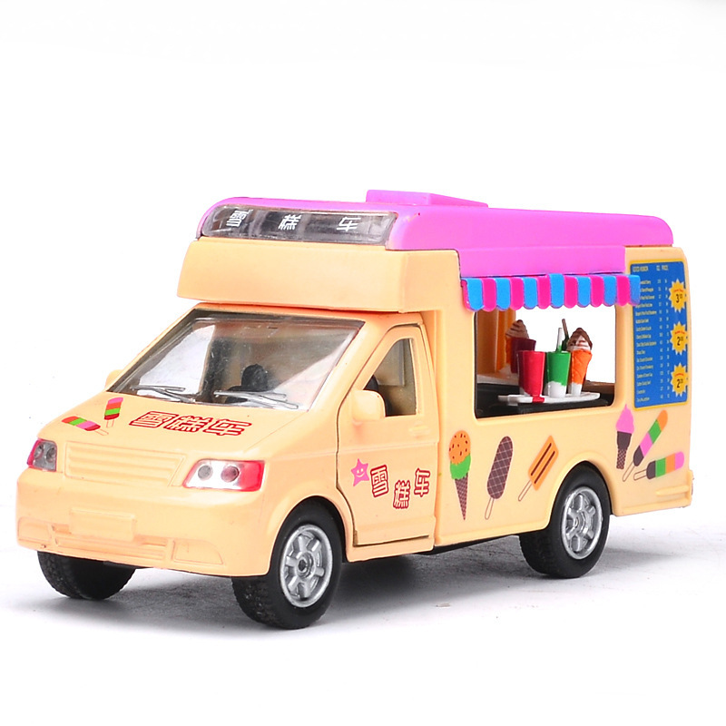 Children love alloy takeout car fast food Car ice cream car cartoon toy Huili sound and light toy car boxed metal car
