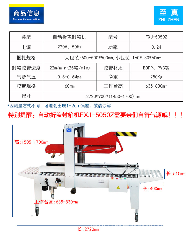 FXJ-5050Z automatic lid folding and sealing machine, a fully automatic carton packaging and sealing integrated machine detail image 1