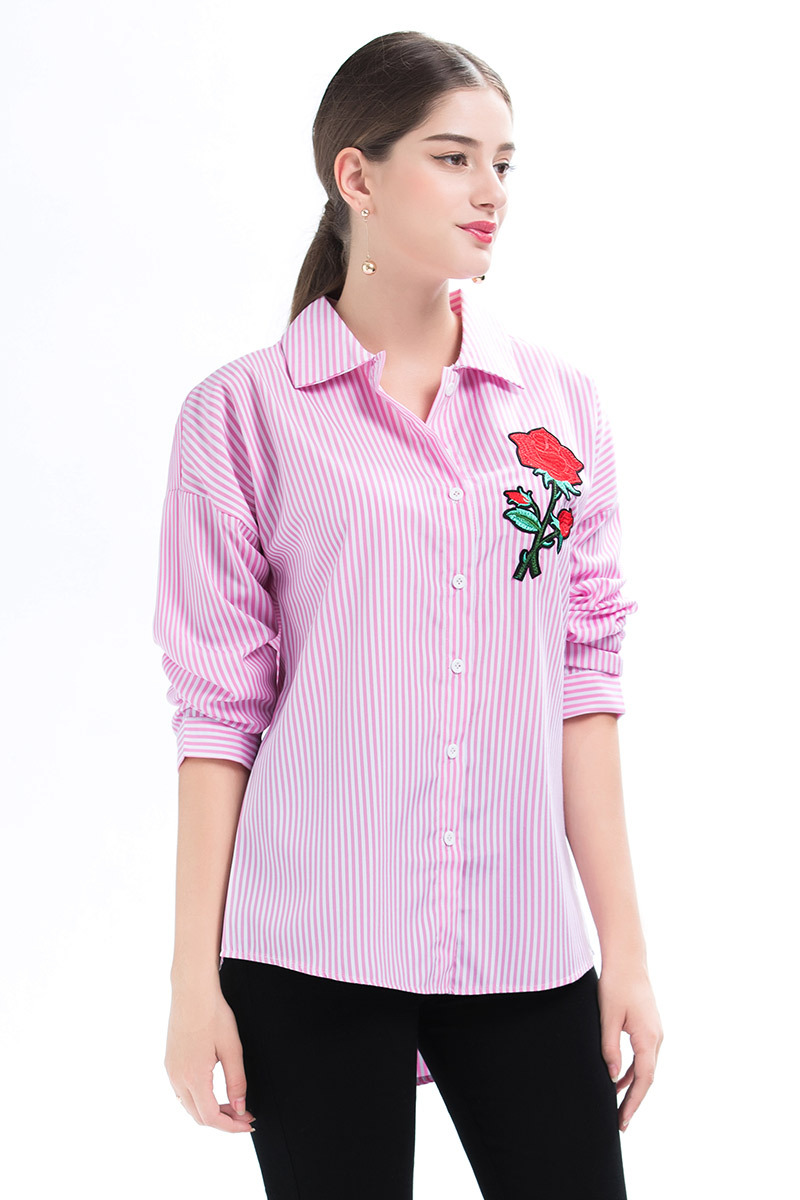 Rose Embroidery Mid-length Loose All-match Shirt   NSJR22596