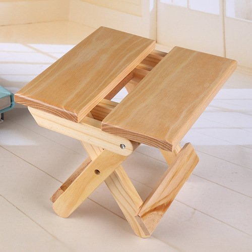 Pine solid wood folding stool portable household solid wood horse outdoor fishing chair small bench square stool