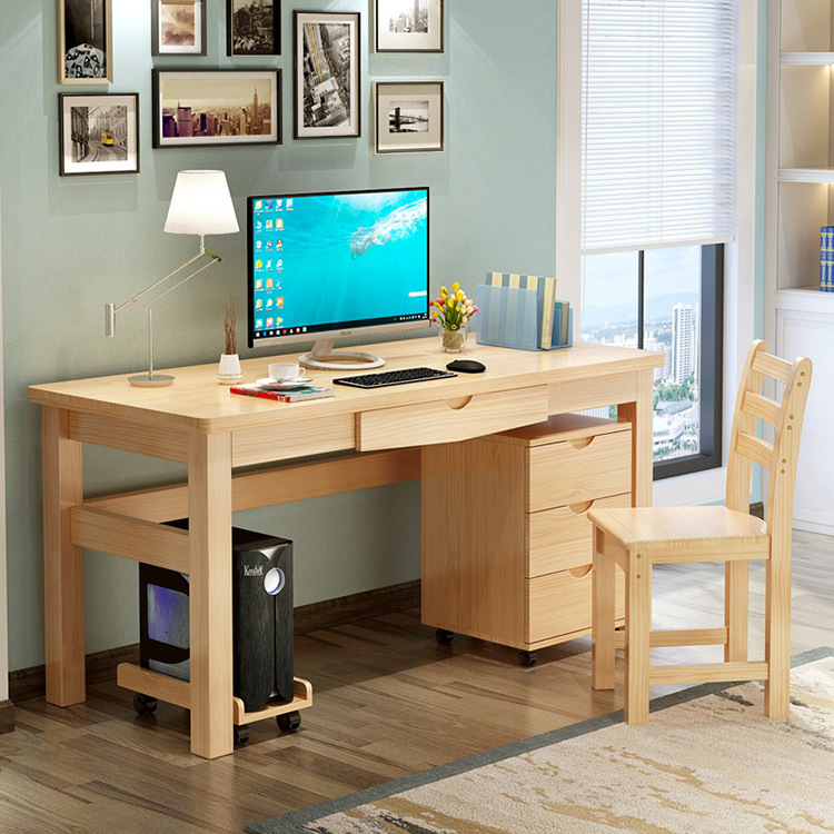 简易写字桌办公桌实木台式电脑桌简约松木书桌家用笔记本厂家直销