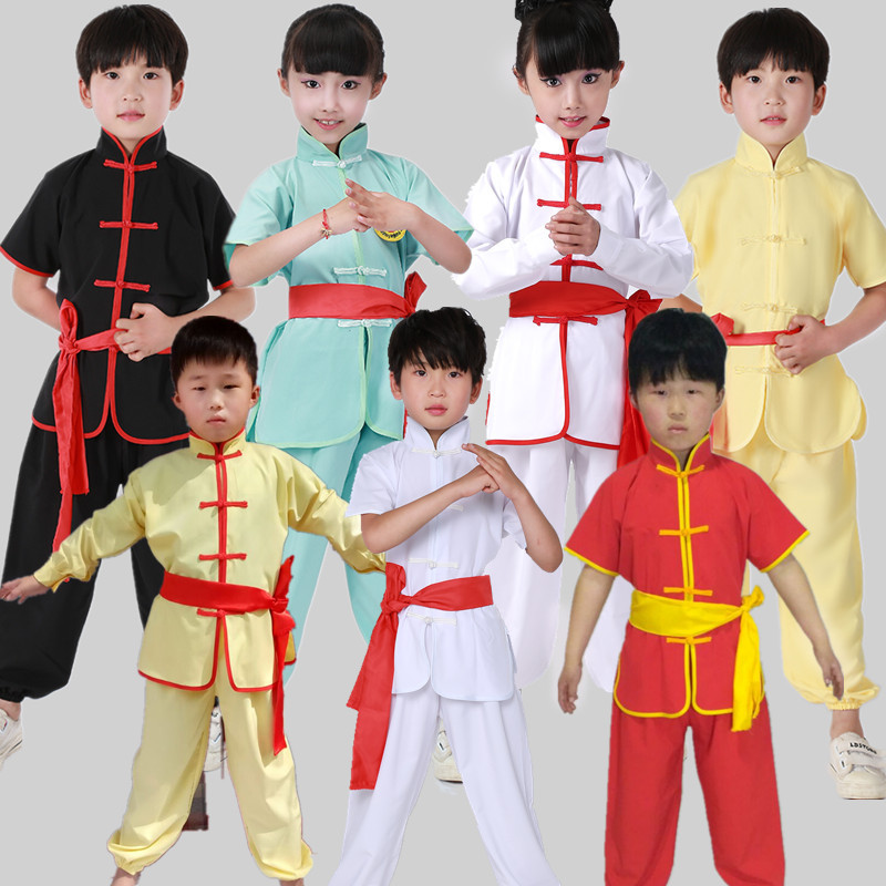 传统盘扣儿童武术服太极服短袖武馆训练服装功夫舞台表演服练功服|ru