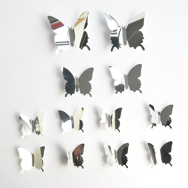 12 một cái nhìn viễn cảnh gương bướm gương 3D PET phòng ngủ phòng khách dán tường bướm trang trí nóng AliExpress Nhãn dán tường
