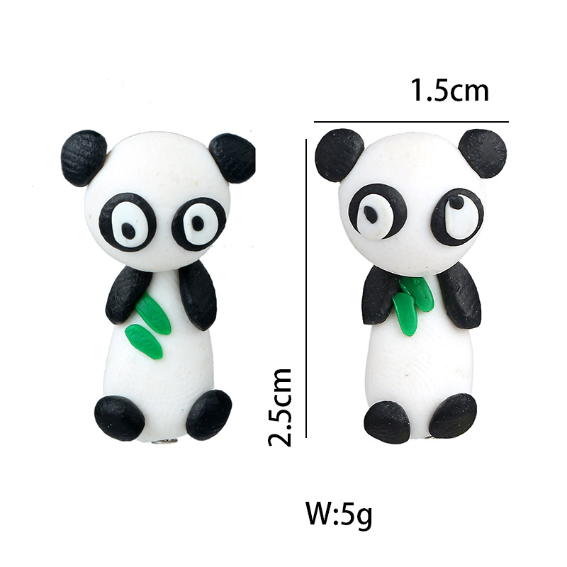 Cute Cartoon Animal Three-dimensional Soft Ceramic Earrings Cute Panda Earrings Bears Eating Bamboo Leaves Split Earrings Wholesale Nihaojewelry display picture 2