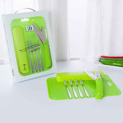 多功能不鏽鋼塑料水果刀具禮品套裝 廚房水果砧板 不鏽鋼水果刀叉