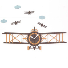一件代發鍾表大號飛機時鍾創意掛鍾客廳現代歐式兒童卡通木質掛鍾