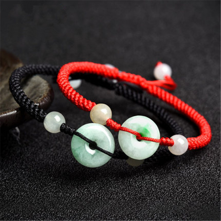 缅甸翡翠玉平安扣手链男女款手串手工编织手串