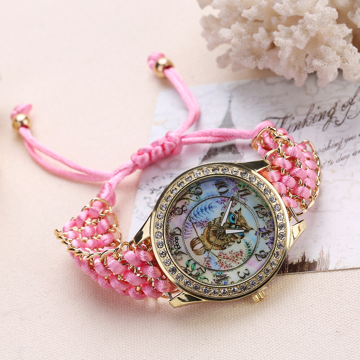 sloggi新款伸缩绳女士卡通猫头鹰手表 创意手链石英表wish爆品