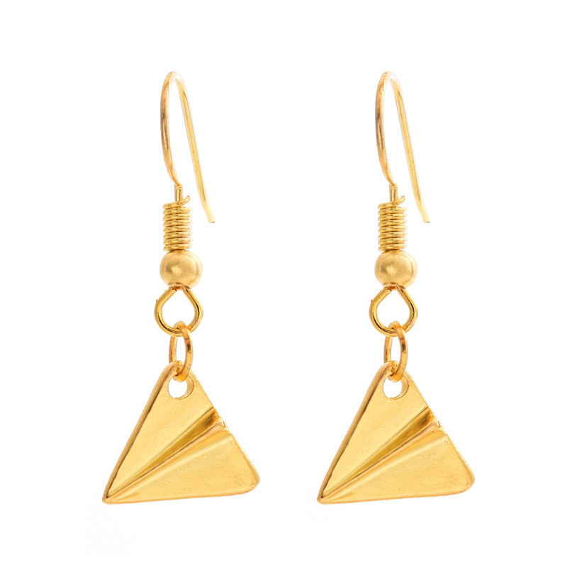 Fashion Simple Small Airplane Head Earrings Alloy Electroplated Paper Airplane Earrings display picture 8