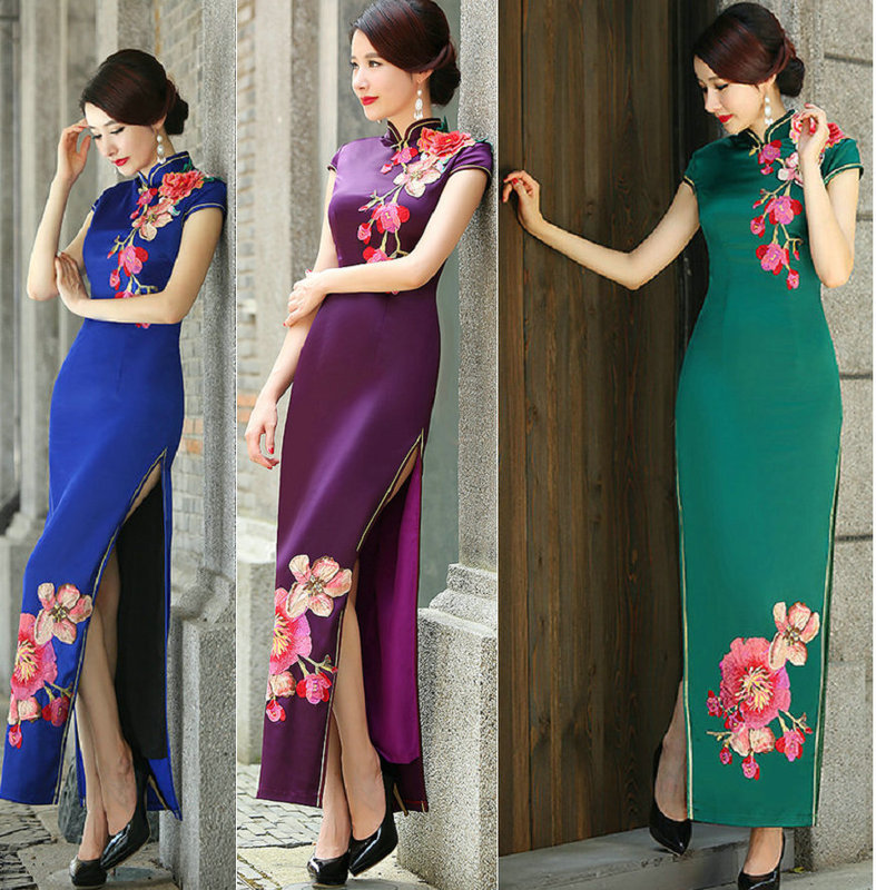 Chinese Dresses retro cheongsam Qipao long qipao shows elegant Chinese wind mother performance dignified atmosphere female