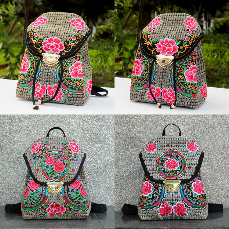 Bolso bordado nuevo 2024, bolso de mano, mochila pequeña y ligera para mujer, bolso bordado de estilo étnico de Yunnan