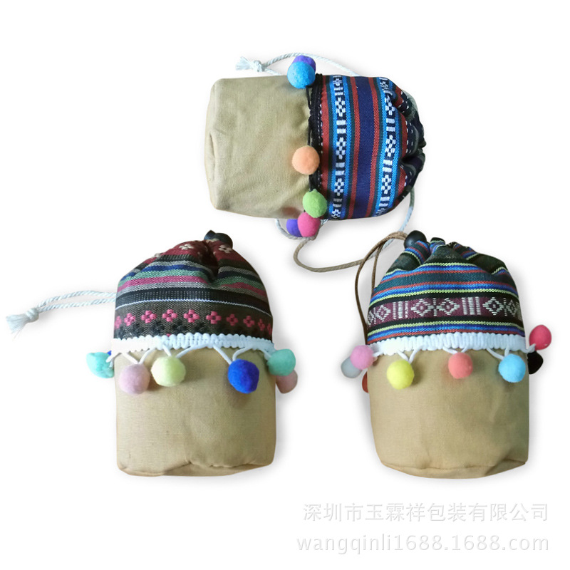 厂家直销 新款民族风棉布袋刺绣帆布休闲手机零钱包抽绳多规格