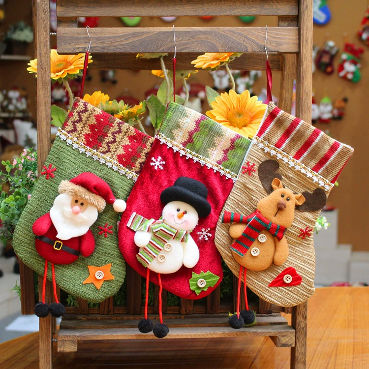 Новогодний чулок (Group source Christmas) бархат 25×13 см, подвесной пакет подарков с Дедом Морозом/Снеговиком/Оленем