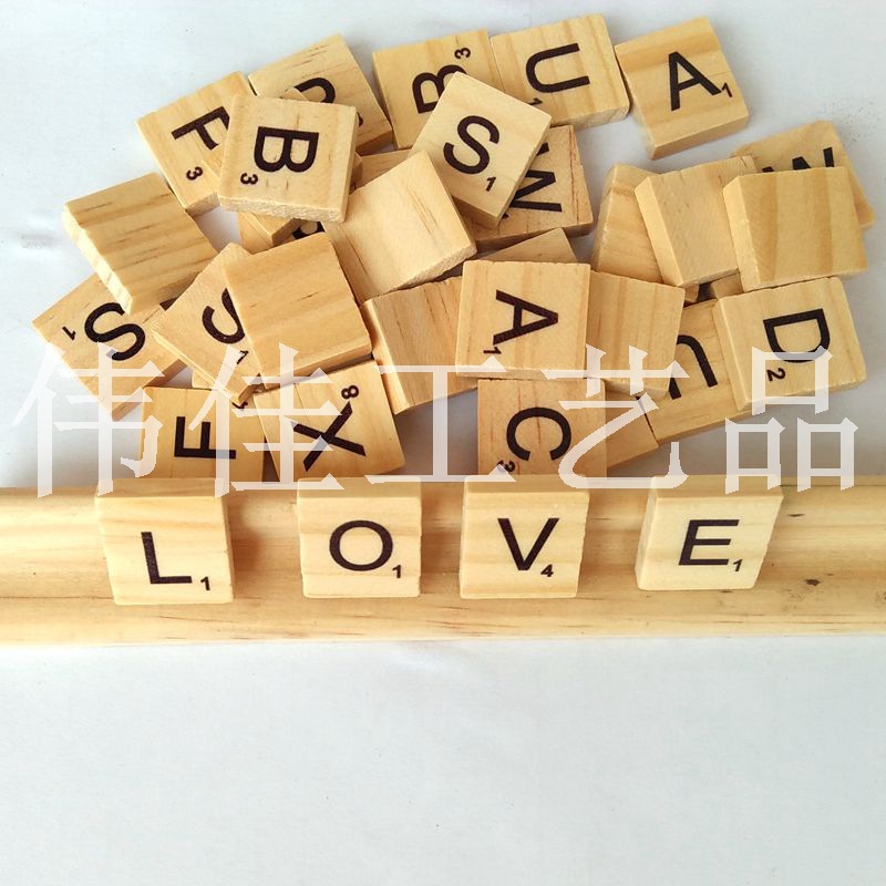 大写混装方块木片扣英文字母畅销欧diy儿童智力开发木头扣