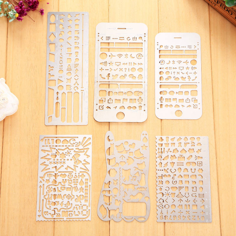 Creative multifunctional drawing graffiti bookmark handbook ruler stainless steel painting template ruler graphic lace ruler customization