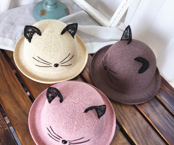 Korean Lace Cat Ears Sunshade Sunscreen Straw Hat display picture 5